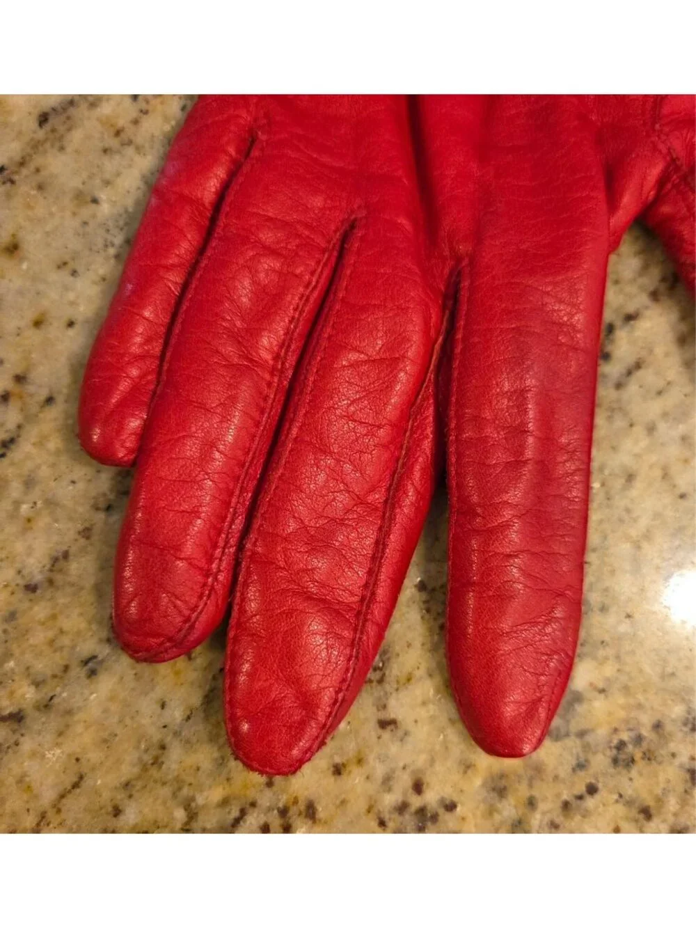Vintage Womens Size M 7.5 Red Leather Gloves Lined Fownes